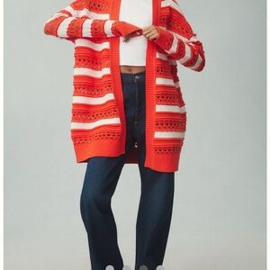 Maeve Vibrant Red and Cream Striped Cardigan